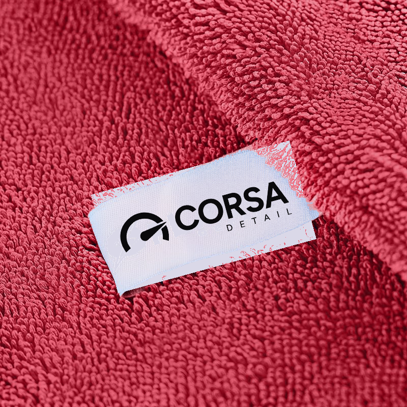 Eticheta CORSA DETAIL pe prosop microfibra